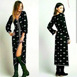 Free People Black and White Patterned Long Sleeve Dress